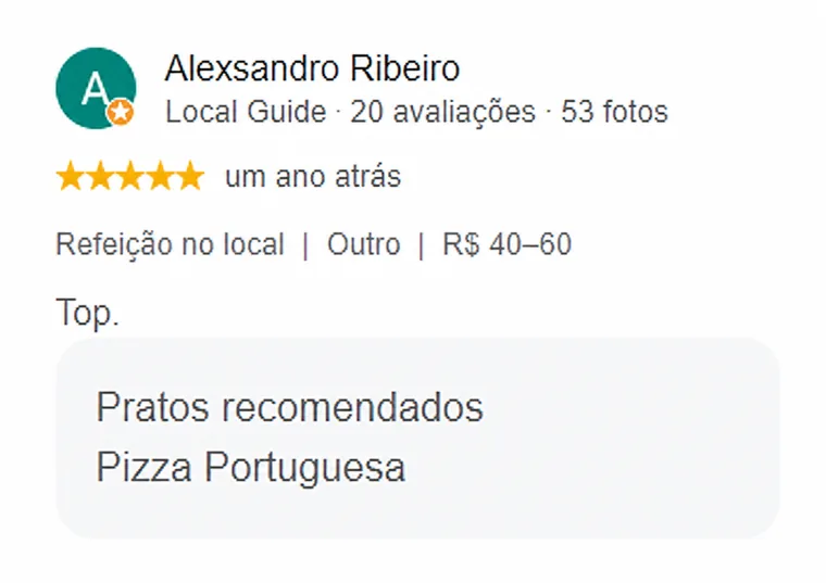 Avaliação real de Alexsandro Ribeiro sobre a Pizzaria Recanto Novo