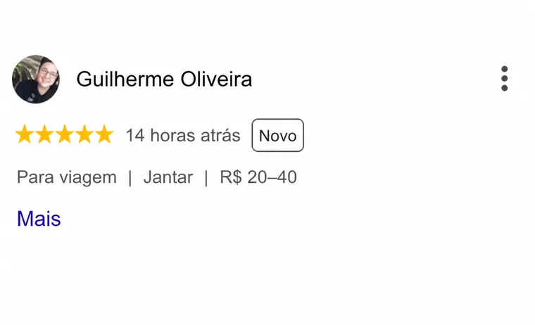 Avaliação real de Guilherme Oliveira sobre a Pizzaria Recanto Novo